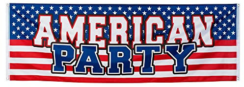 Boland 44953 - Striscione americana, dimensioni 74 x 220 cm, decorazione ghirlanda, festa americana, stelle e strisce, festa a tema, festa a tema, rosso, blu, rosso, bianco