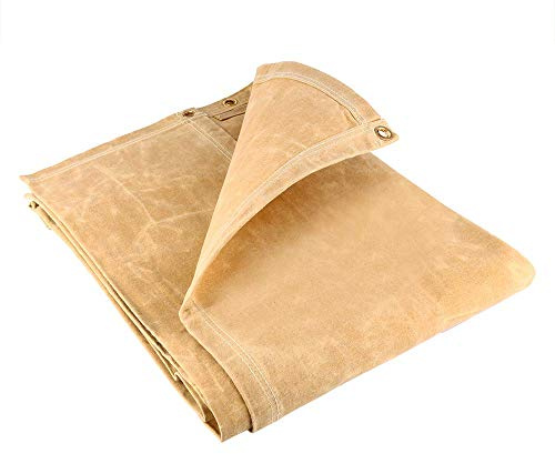 GroundMaster 18oz Standard Tan Canvas Tarpaulin - Super Heavy Duty Water Resistant Versatile Ground Sheet Cover (2.4m x 3m)