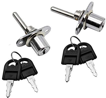 JUN-H 2 Piezas Cerradura de Cajón con llave Cerradura de Embolo con llave para Archivadores Armario Muebles de Vitrina, Diámetro 16 mm, Longitud 61 mm (Plateado)