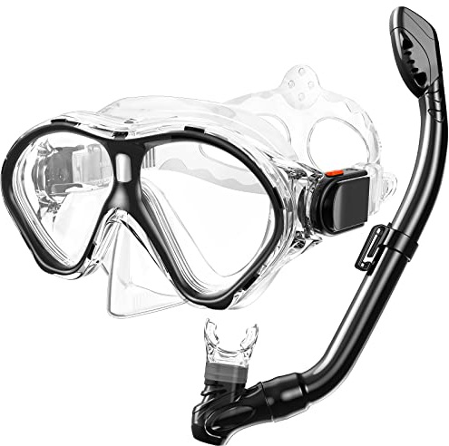 Gintenco Kids Snorkel Set, Dry Top Snorkel Mask Anti-Leak for Youth Junior Child, Anti-Fog Snorkeling Gear Free Breathing,Tempered Glass Swimming Diving Scuba Goggles 180° Panoramic View (Black)