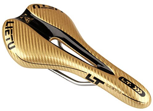 Fahrradsattel, hohl, atmungsaktiv, MTB-Fahrradsitz für Mountainbike-Sattel | Rennradsattel Herren Damen, goldfarben und schwarz