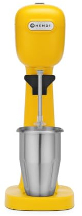 HENDI Mixer Professionale per Bevande, Aeratore di Bevande Leggere, Frappé, Cappuccini Freddi, Include 2 Bicchieri e 4 Agitatori, 230V/400W, 170x196x(H)490mm, Giallo