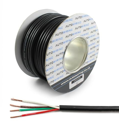 Automotive 4 Core Cable 12v 24v Thin Wall Multistrand Wire RED BROWN WHITE GREEN (0.75mm² 14Amps, 5 Meter Coil)