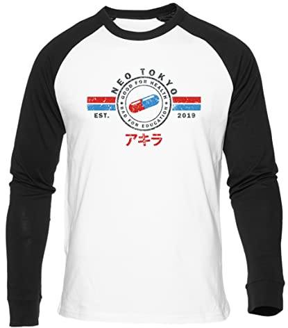 Newtee The Capsules - Akira - Neo Tokyo 2019 T-Shirt De Baseball Blanc Unisexe À Manches Longues Noir