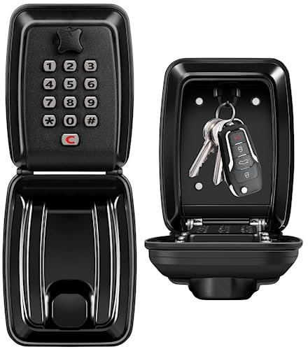 WACCET Cassetta di Sicurezza per Chiavi, Grande Cassaforte da Esterno con Combinazione Codice 12 Cifre Impermeabile per Casa Garage Ufficio (Nero.)