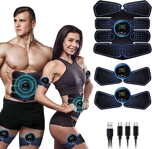 Queath Bauchtrainer EMS Trainingsgerät - Bauchmuskeltrainer EMS Elektrische Muskelstimulation,USB Wiederaufladbar Muskelstimulator bauchtrainermit 8 Modi & 19 Intensitäten