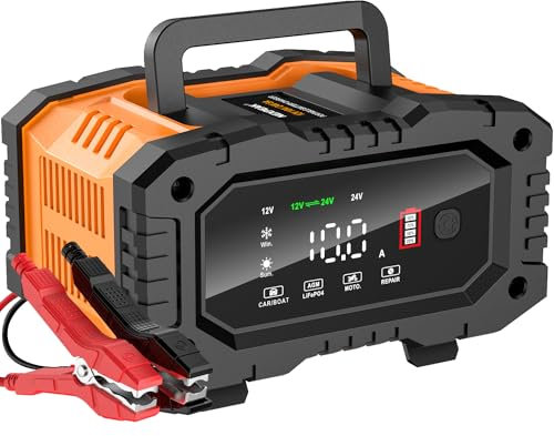 NEXPEAK NC202 10-Amp Battery Charger, 12V 24V LiFePO4 Lead Acid Portable Car Battery Charger 8-Stage Trickle Charger Smart Battery Maintainer w/Temp Compensation for Car Truck Motorcycle Lawn Mower