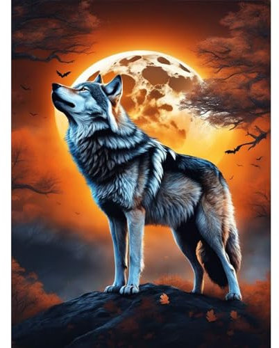 TOSTOG Wolf und Mond Diamond Painting,5D Diamant Painting Kits Bilder für Erwachsene,DIY Diamant Malerei Diamond Painting Bilder Set 30x40cm für Wanddekor