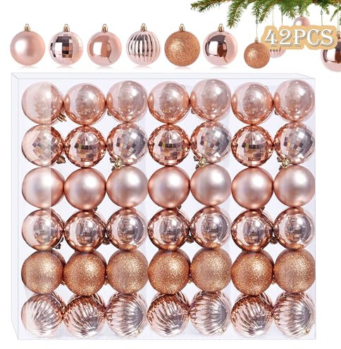 42 pezzi Piccole baubles di Natale oro rosa 6 Design diverso baubles di Natale in plastica 3CM Mini baubles di Natale baubles di Natale in plastica albero di Natale decor albero di Natale baubles