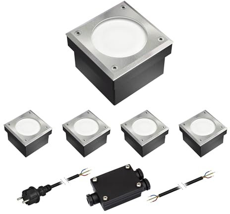 ledscom.de 5er-Set GX53 Pflasterstein Bodeneinbauleuchte NEOLUM für außen, IP67, eckig, 10 x10cm