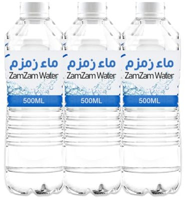Zam Zam Makkah Al Mukarramah, Zemzem Suyu, Zamzam, eau de source, eau de fontaine, eau médicinale, 500 ml – Eau pure et naturelle de la ville sainte de La Mecque (lot de 3)