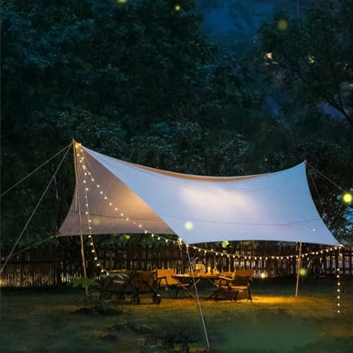 Tarp 3x2.95 Wasserdicht, Ultraleicht 600g, 6000mm, Zeltplane Mit 12 Umreifungspunkten für Hängematte, Picknick, Wandern - Beige