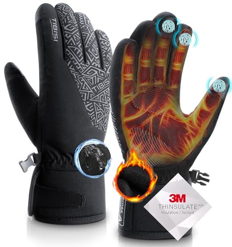 TIBISI Winterhandschuhe Fahrradhandschuhe Warme Thermo Wasserdichte Ski-Handschuhe Touchscreen Rutschfest Winddichte Laufen Motorradfahren Wandern Skifahren 3M Thinsulate für Herren Damen