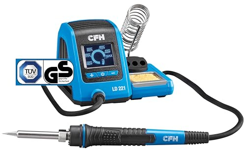 CFH Lötstation digital 25 W LD 221 - LCD-Anzeige, Temperatur regelbar 200–480 °C, schnelles Aufheizen, Lötkolbenhalterung für Links-/Rechtshänder, wechselbare Lötspitze, TÜV SÜD GS zertifiziert