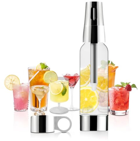 Kit de siphon à soda 1 L à double usage en PET portable et bouteille pour boissons/jus/cocktails, pour la maison/comptoir de bar/pique-nique (argenté) AstraLoom