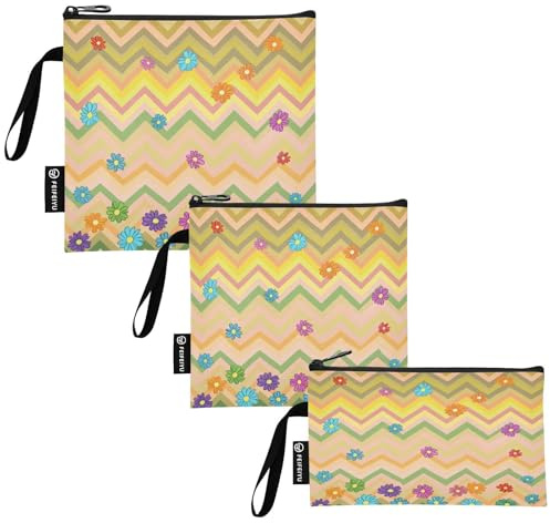 RPLIFE Sacchetti colorati gialli riutilizzabili per sandwich snack, in tessuto lavabile, con cerniera, per scuola, picnic, lavoro, viaggi (confezione da 3: S/M/L)