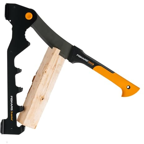 Fiskars X-Series Set Spaccalegna, con Supporto a Parete e Machete WoodXpert XA3, per Legna da Ardere e Rami, 1079159