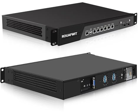 ROUAFWIT 1U Firewall Appliance 10GBe, Core i7-9700, 2 x SFP+ 82599es 10Gbe, 6 x i226V 2.5GbE LAN, OPNsense, 19 Inch Network Rackmount, DDR4 16G RAM 1TB SSD, Barebone