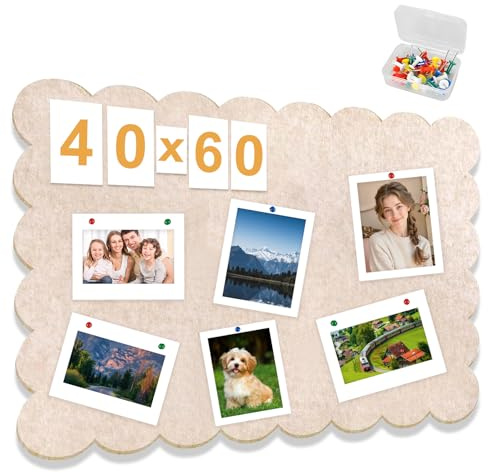 Tableau d'affichage en feutre à bord ondulé - 90 x 60 cm - Tableau d'affichage pliable en feutre - Décoration murale pour chambre d'enfant, bureau, maison, école, salon, cuisine - Marron camel foncé