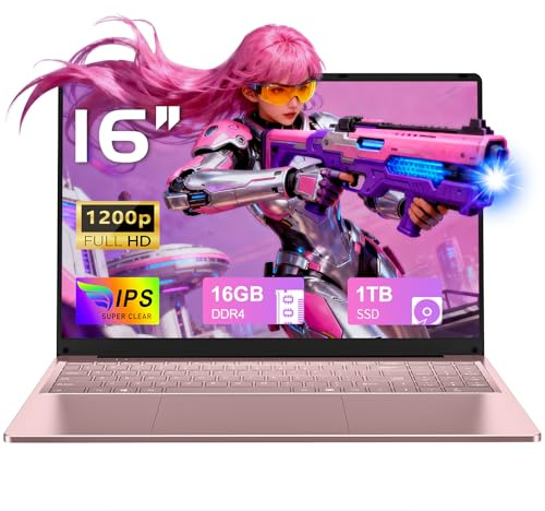 FUNYET 2025 Ordenador Portátil 16 Pulgadas 16GB RAM 1 TB M.2 SSD Expansión 1TB Portátil 4 Cores Celeron N150 hasta 3.6 GHz Win 11 Laptop FHD 1920×1200 USB 3.0 BT 5.0 WiFi 5 HDMI Teclado Retroiluminado