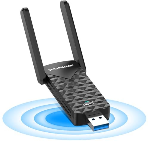 WONLINK AX1800Mbps Adaptador WiFi USB para PC, Antena USB WiFi 6 Dual Band 5GHz/2.4GH para PC/Desktop/Laptop con 2* Externa Ajustable Antenas, MU-MIMO, WPA3, Compatible con Windows 11/10