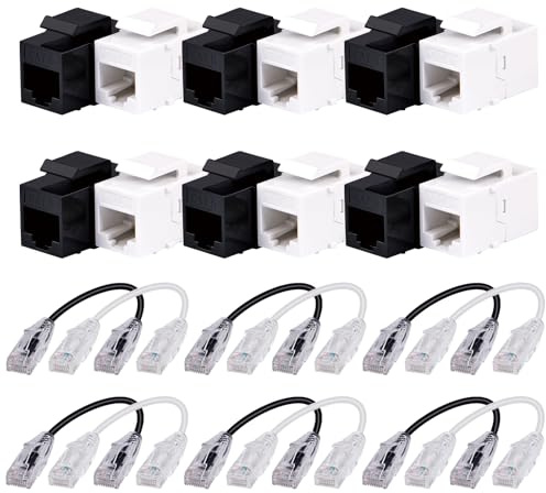 GeeekPi Keystone kabelhanteringssats med 12x Cat6A RJ45 Keystone-moduluttag och 12x 0,2m Cat6A nätverkspatchkabel för patchpanelhantering