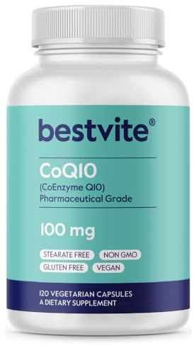 BESTVITE Coenzyme CoQ10 100mg (120 Vegetarian Capsules) Naturally Fermented - No Stearates - No Fillers - Vegan - Non GMO - Gluten Free