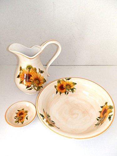 arterameferro Set Toilette in Ceramica per Lavabo Bagno Antico Girasoli