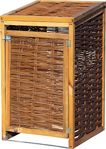 dobar® 93904 Mülltonnenverkleidung aus Weide | aufklappbare Mülltonnenbox | Wetterfestes Mülltonnen-Versteck für 120 Liter Tonne | ungeschälte Weide | Massivholz Box | 60 x 80 x 115 cm | Braun