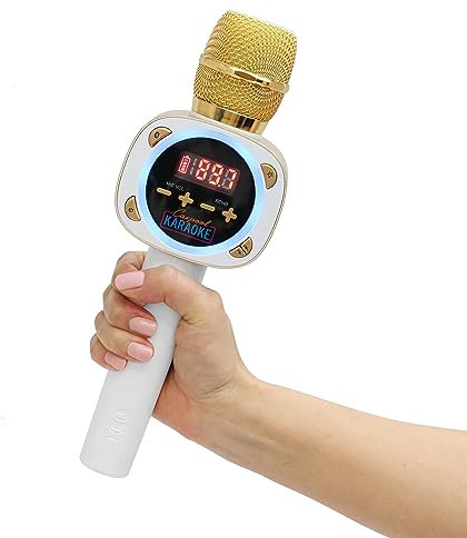 Singing Machine CPK545 Carpool Karaoke The Mic Bluetooth White Gold