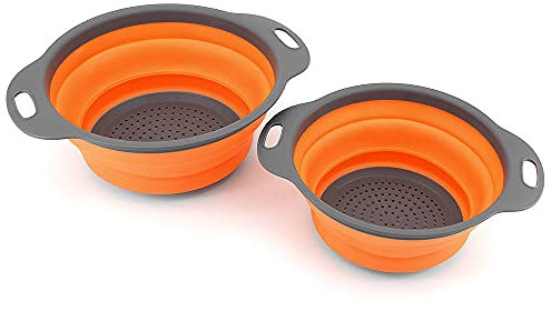 ShawFly Panier de vidange Pliable Ensemble de passoire Pliable Panier de Nourriture pour Fruits et légumes Panier de Lavage 2 pièces, pour égoutter Les pâtes, Les légumes et Les Fruits (Orange)