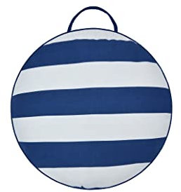 Sleepdown Dekoratives rundes Kissen für den Außenbereich, nautische Streifen, gefüllt, wasserabweisend, Baumwolle, Gartenmöbel, Außenbank, Sofa, Marineblau, 58 cm Durchmesser, 5056557502981