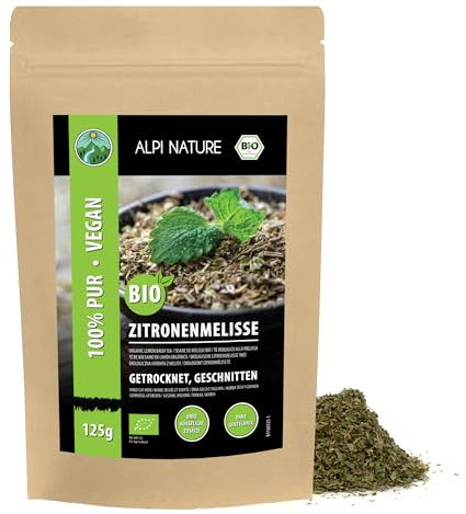 Alpi Nature Organic Lemon Balm Tea 125g 4.4 oz, Dried and Cut Lemon Balm Leaves for Melissa Tea