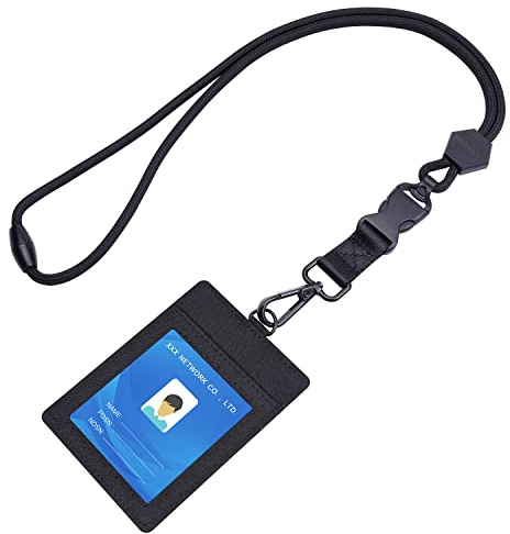 Wisdompro 2-seitiger Ausweishalter, 58,4 cm, robustes Umhängeband mit 1 durchsichtigem Ausweisfenster und 2 Kreditkartenfächern, PVC-Ausweishalter, Sicherheitsverschluss, abnehmbare Schnalle,
