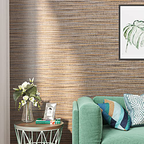 FunStick Grasscloth Wallpaper Peel and Stick Grass Cloth Fabric Wall Paper Self Adhesive Brown Fabric Contact Paper for Cabinets Waterproof Grasscloth Tan Wallpaper for Wall Desk Removable 15.7x78.7