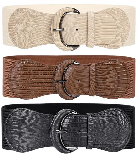 WERFORU 3 Stück Dehnbarer breiter Taillengürtel der Frauen für Kleid Damen elastische Gürtelhakenschnalle