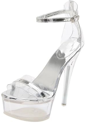Levemolo Sandalias de Tacón Alto para Mujer Plataforma, Diseño Simple y Moderno en Goma Plata, Ideales para Salidas en Verano