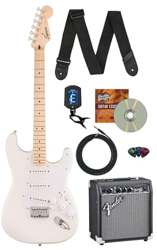 Fender Squier Sonic Stratocaster HT - Arctic White Bundle with Amplifier, Instrument Cable, Tuner, Strap, Picks, and Austin Bazaar Instructional DVD
