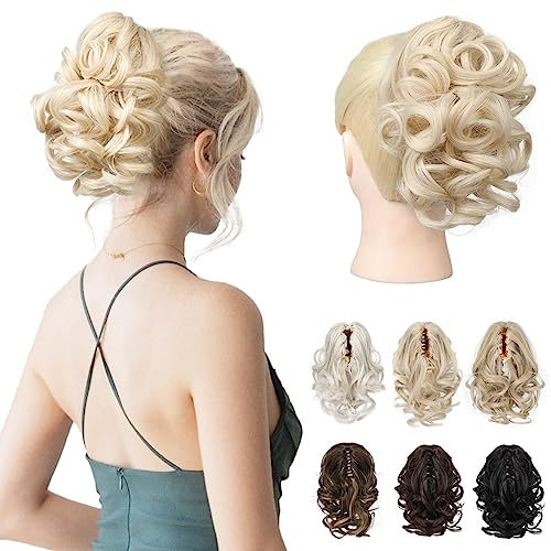 REECHO 9 Short Ponytail Extension, Classic Loose Curly Wavy Claw Clip Pony tails Hair Extensions HP001 Hairpieces for Women - Light Blonde