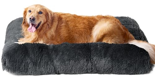 EHEYCIGA Panier Chien Grande Taille XXL, 105x70cm, Coussin Chiens Anti Stress Lavable et Antidérapant, Moelleux Lit pour Chien Peluche, Gris Foncé,