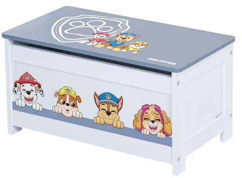 roba Spielzeugtruhe Paw Patrol für Kinder aus Holz - Aufklappbare Sitzfläche mit Dämpfungsbeschlag - Truhenbank weiß/blau bedruckt…