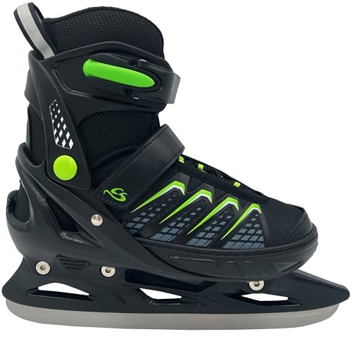 Cox Swain größenverstellbare Kinder Schlittschuhe COXY Ice für Mädchen und Jungen - Ohne Werkzeug verstellbar! Black/Green Gr. M (37-40)