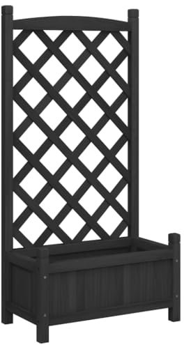 vidaXL Jardinera con Enrejado, Macetero para Plantas Trepadoras, Maceta para Flores, Arriate para Jardín Balcón, Madera Maciza de Abeto Negro