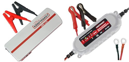 Dino KRAFTPAKET 12V-600A Starthilfegerät 66.6Wh 18000mAh Blei-Säure & 1A-6V/12V intelligentes und automatisches Batterieladegerät | Für Blei-Säure