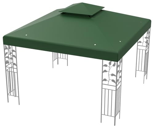 HOMASIS Auvent de Rechange pour pavillon, Couverture avec Trous de Drainage et Fermetures Velcro, tonnelle imperméable en Polyester en Fer, 3 x 3 m, Tente de fête, Mariage (Vert)