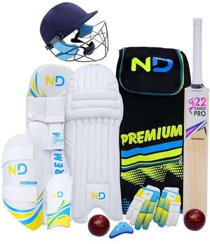 22YardsPro KK Cricket Kit 11pc Set Bat Ball Pad Leg Guard Glove BAT Boys Youths Mens UK