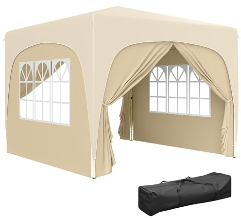 Outsunny Utomhus trädgårdspaviljong 3 x 3 m, popup-hopfällbar paviljong, justerbar höjd, bärväska ingår, UPF50+ skydd, barnum hopfällbar för camping, festival, uteplats, sand