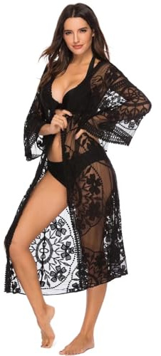 Shuanghao Badkläder för kvinnor strandtoppar täckande mode strandkläder bad sexig baddräkt bikini lös spets mjuk vintage ihålig strandklänning smock blus tunika kimono cardigan sommar