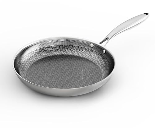 COOKER KING 8-Inch Stainless Steel Pan, Hybrid Nonstick Frying Pan, Skillet, 3-Ply Clad Cookware, Even Heat Distribution, Dishwasher & Oven Safe, with Stay-Cool Handle, Induction Compatible