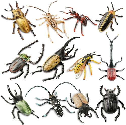 TOYMANY 12 st realistiska insekter leksaksfigurer, plast skalbagge figurer set, insekt tema party Favorter, pedagogiska leksaker påskägg halloween tårta toppers jul födelsedag present för barn